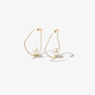 Shop Mateo 14k Yellow Gold Wave Diamond Pearl Hoop Earrings