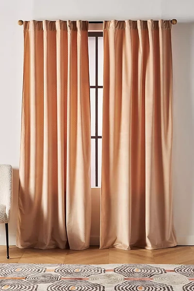 Shop Anthropologie Velvet Louise Curtain By  In Beige Size 50x63