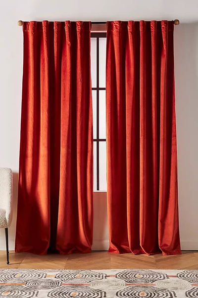 Shop Anthropologie Velvet Louise Curtain By  In Orange Size 50x84