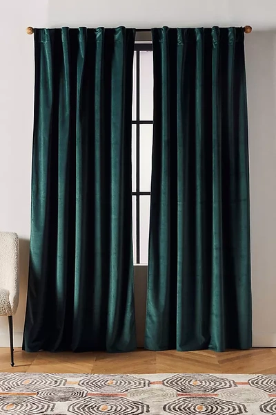 Shop Anthropologie Velvet Louise Curtain By  In Green Size 50x63