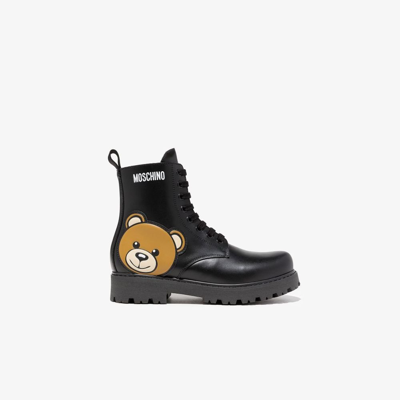 Shop Moschino Black Teddy Bear Leather Boots