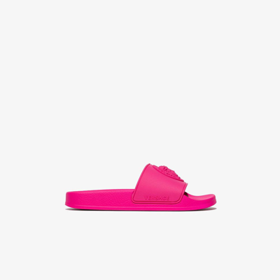 Shop Versace Teen Pink Medusa Rubber Slides