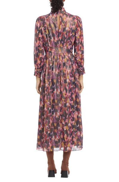 Shop Donna Morgan For Maggy Long Sleeve Maxi Dress In Soft White/ Raspberry