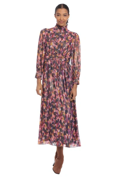 Shop Donna Morgan For Maggy Long Sleeve Maxi Dress In Soft White/ Raspberry