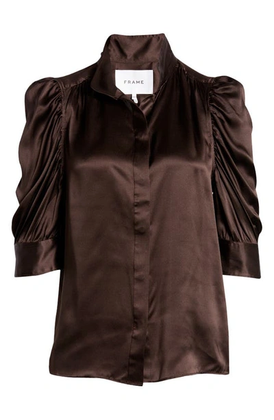 Shop Frame Gillian Three-quarter Sleeve Silk Button-up Shirt In Americano