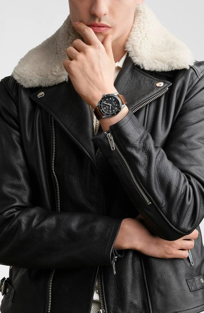 Shop Longines Spirit Leather Strap Watch, 42mm In Black/ Brown