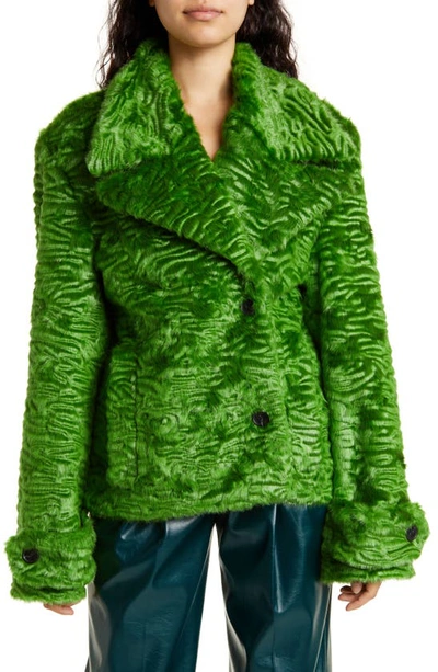 Shop Aknvas Mads Textured Faux Fur Jacket In Grass
