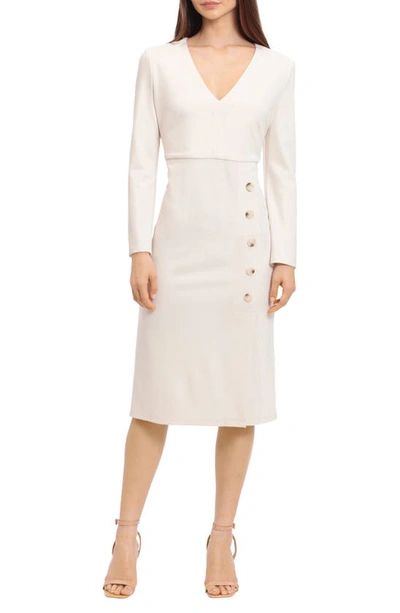 Shop Maggy London V-neck Long Sleeve Midi Dress In Horn