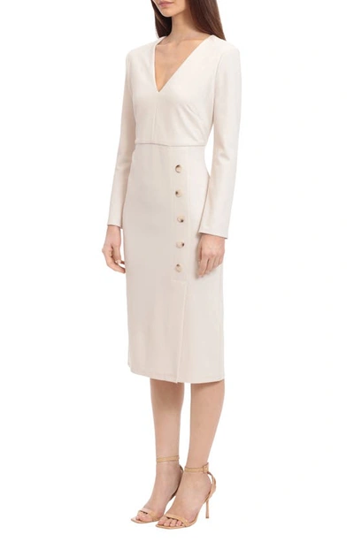 Maggy London V-neck Long Sleeve Midi Dress In Horn