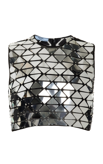 Shop Prada Women's Paillette-embellished Organza Crop Top In Silver