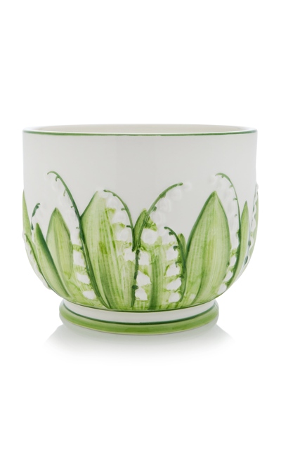 Shop Moda Domus Lily Of The Valley Large Ceramic Cachepot In Green,blue