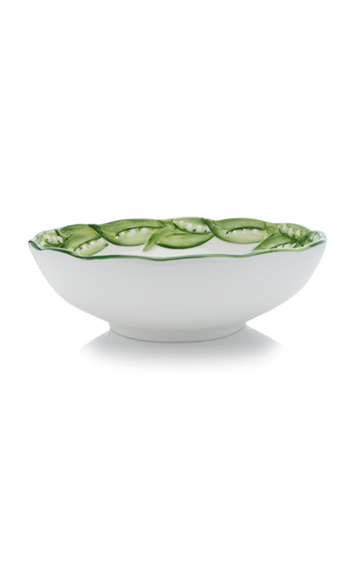 Moda Domus Lily Of The Valley Ceramic Serving Bowl In Green,blue