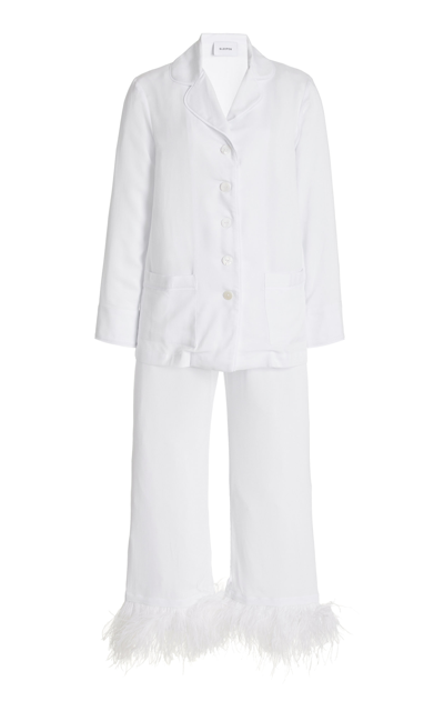 Shop Sleeper Women's Party Feather-trimmed Woven Pajama Set In White