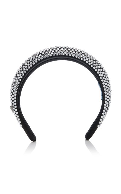Shop Prada Crystal-embellished Satin Maxi Headband In Silver