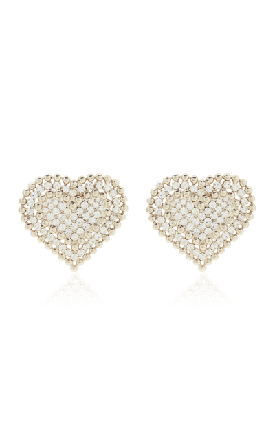 Shop Alessandra Rich Women's Crystal Heart Earrings In Silver