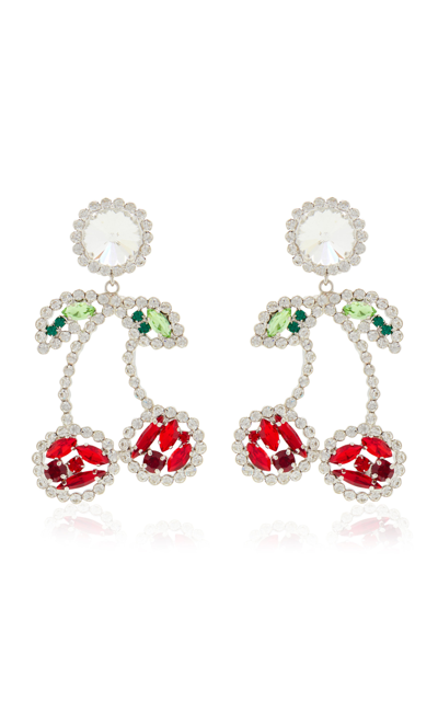 Shop Alessandra Rich Women's Cherry Crystal Earrings In Silver