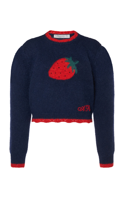 Shop Alessandra Rich Women's Strawberry-knit Mohair Sweater In Navy
