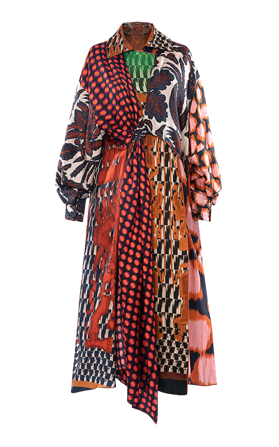 Shop Biyan Women's Ryke Patchwork Silk Wrap Coat In Multi