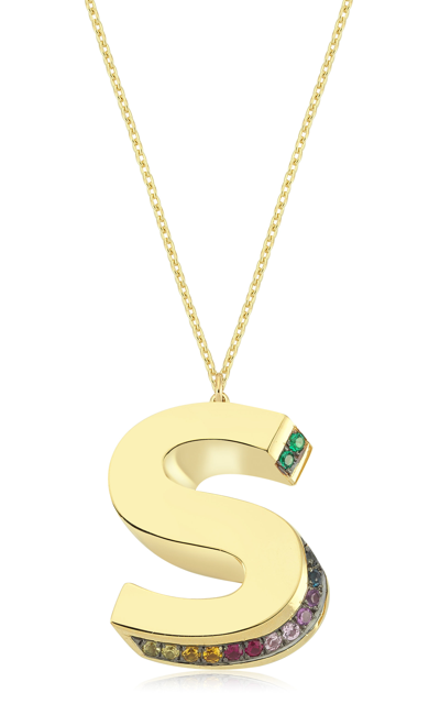 Shop Charms Company Women's 14k Yellow Gold 3d Letter Necklace With Rainbow Sapphires In Multi
