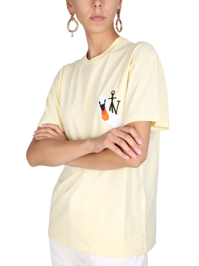 Shop Jw Anderson "swan Logo" T-shirt In Yellow