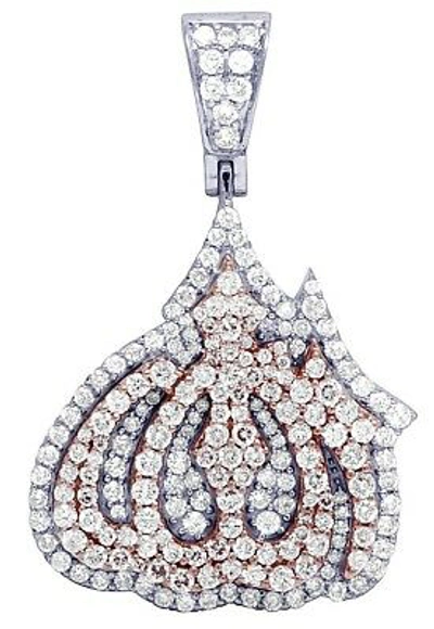 Pre-owned Jewelry Unlimited Unisex Real Diamond Allah Pendant 10k Two Tone Rose White Gold Charm 1.5" 2.5ct