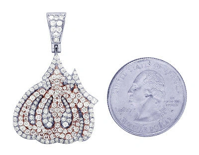 Pre-owned Jewelry Unlimited Unisex Real Diamond Allah Pendant 10k Two Tone Rose White Gold Charm 1.5" 2.5ct