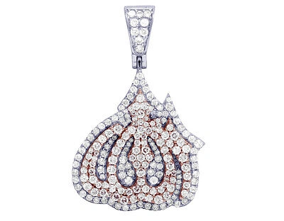Pre-owned Jewelry Unlimited Unisex Real Diamond Allah Pendant 10k Two Tone Rose White Gold Charm 1.5" 2.5ct