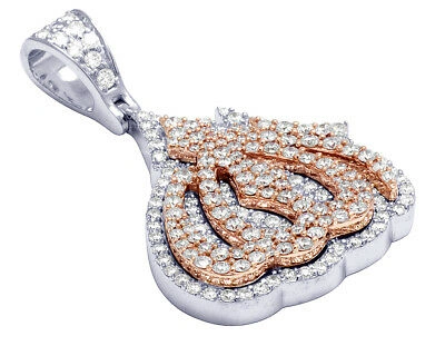 Pre-owned Jewelry Unlimited Unisex Real Diamond Allah Pendant 10k Two Tone Rose White Gold Charm 1.5" 2.5ct