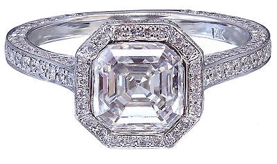 Pre-owned Knr 14k White Gold Asscher Cut Diamond Engagement Ring Bezel 2.25ctw H-vs2 Egl Usa