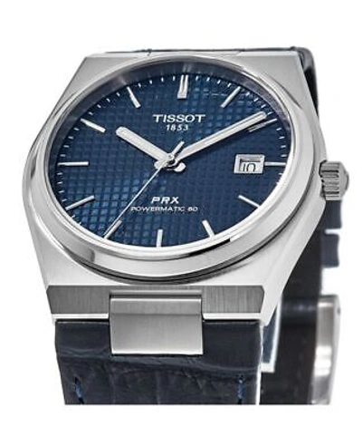 Pre-owned Tissot Prx Powermatic 80 Blue Dial Leather Men's Watch T137.407.16.041.00