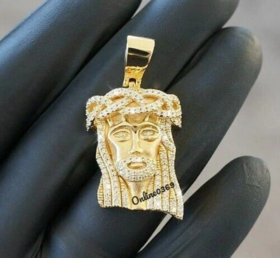 Pre-owned Online0369 Real 10k Yellow Gold 1ct Natural White Diamond Men's Jesus Head Charm Pendant