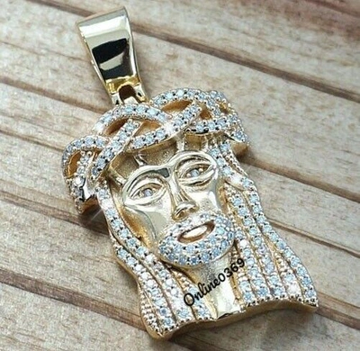Pre-owned Online0369 Real 10k Yellow Gold 1ct Natural White Diamond Men's Jesus Head Charm Pendant