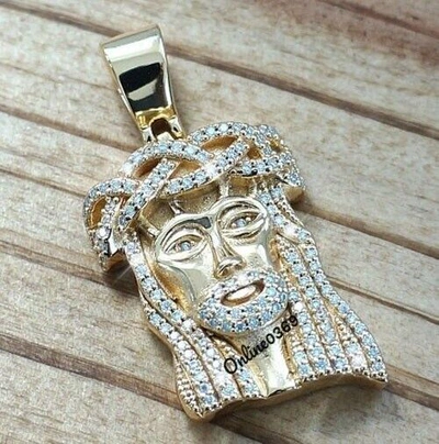 Pre-owned Online0369 Real 10k Yellow Gold 1ct Natural White Diamond Men's Jesus Head Charm Pendant