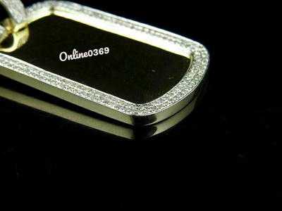 Pre-owned Online0369 Men's Real 10k Yellow Gold Natural White Diamond 2 Row Dog Tag Charm Pendant