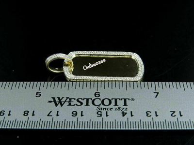 Pre-owned Online0369 Men's Real 10k Yellow Gold Natural White Diamond 2 Row Dog Tag Charm Pendant