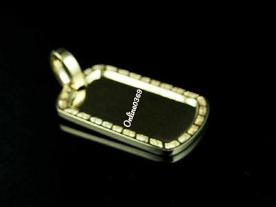 Pre-owned Online0369 Men's Real 10k Yellow Gold Natural White Diamond 2 Row Dog Tag Charm Pendant
