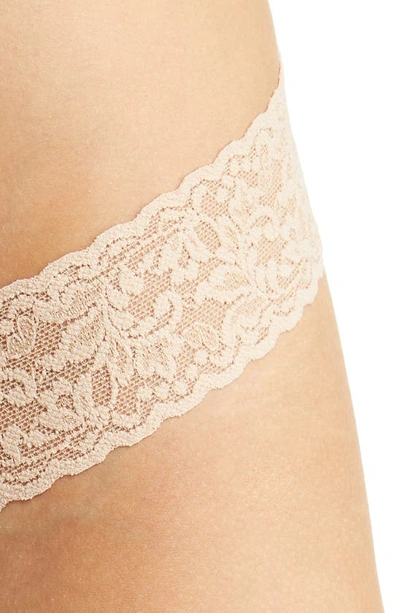 Shop Hanky Panky Mid Rise Lace Trim Thong In Chai