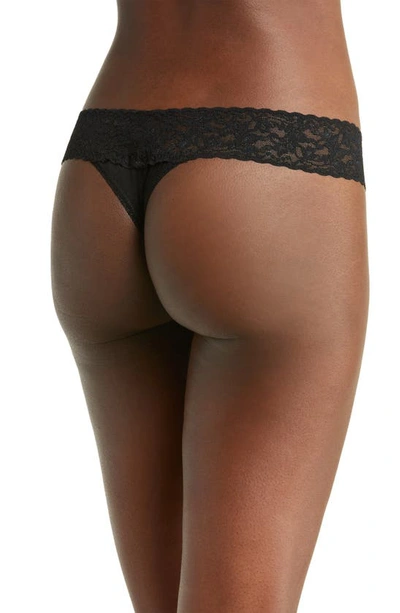Shop Hanky Panky Mid Rise Lace Trim Thong In Black