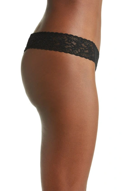 Shop Hanky Panky Mid Rise Lace Trim Thong In Black