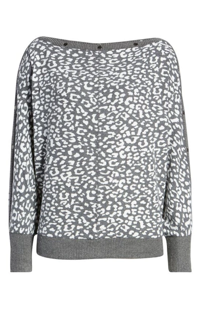 Shop Vince Camuto Snap Trim Dolman Sleeve Sweater In Black/white Animal