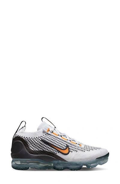 Shop Nike Kids' Air Vapormax 2021 Fk Sneaker In White/ Kumquat/ Black