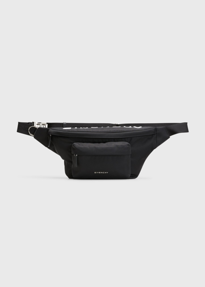 Shop Givenchy Men's Essential U Bumbag Nylon Logo Belt Bag In Black