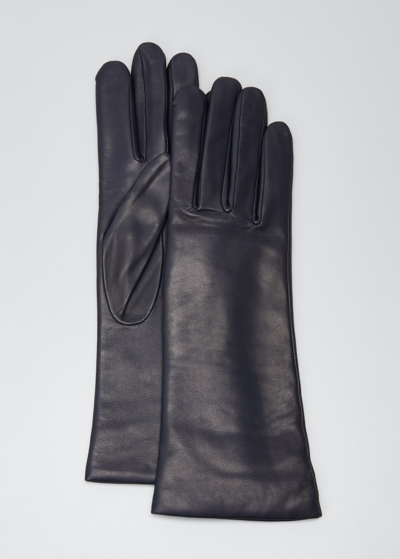 Shop Agnelle Classic Lambskin Leather Gloves In Baltique