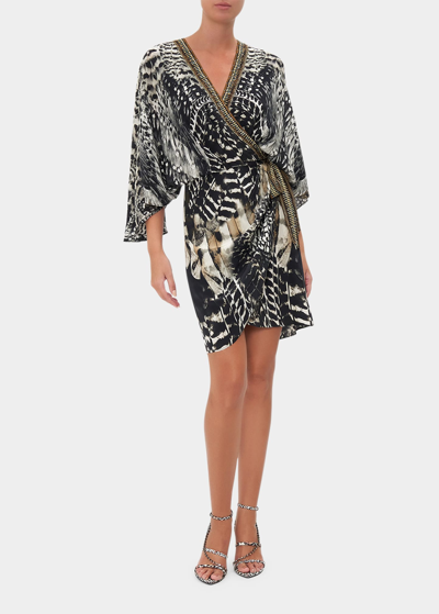 Shop Camilla Draped-front Short Silk Wrap Dress In Night Owl