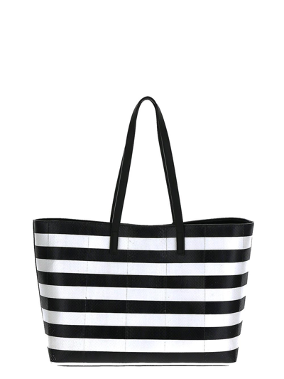 Shop Saint Laurent Striped Shopping Bag In Black