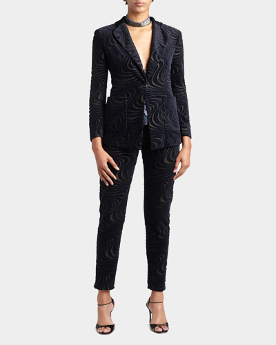 Shop Giorgio Armani Swirl Jacquard Jersey Single-breasted Blazer Jacket In Black Multi