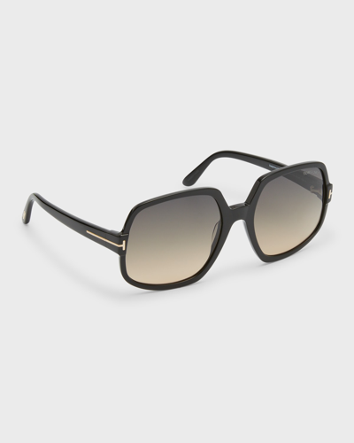 Tom Ford Gradient Square Acetate Sunglasses In Sblk/smkg
