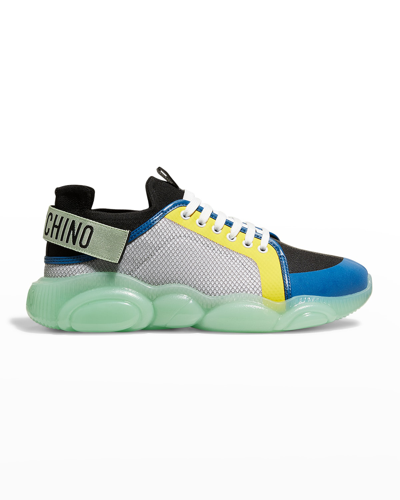 Shop Moschino Men's Teddy Bear Sole Colorblock Low-top Sneakers In White Multi
