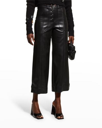 Shop Cinq À Sept Benji Cropped Wide-leg Faux-leather Pants In Black