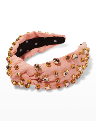 Shop Lele Sadoughi Knotted Oval Crystal Headband In Peach